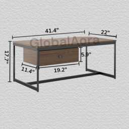 Coffee Table With Storage Drawer - Rustic Walnut Wood Metal Frame Farmhouse Low Open Shelf - thumbnail 2