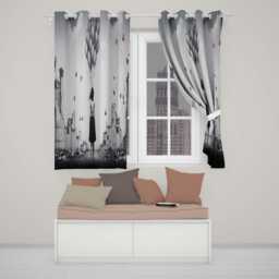 Girl Holding Silver Balloons in Ruined City Vibrant Unique Artwork For Home Decor Readymade Eyelet Ring Top Thermal 100% Blackout Curtains - thumbnail 2
