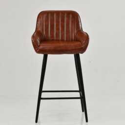 Bar Stools Faux Leather Vintage Brown Breakfast Kitchen Counter With Black Legs - Industrial