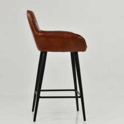Bar Stools Faux Leather Vintage Brown Breakfast Kitchen Counter With Black Legs - Industrial - thumbnail 3