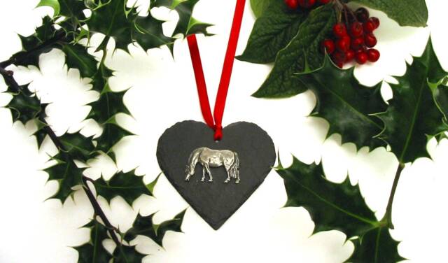 Grazing Horse Slate Heart Ornament, Christmas Decoration, Owner Gift - image 1