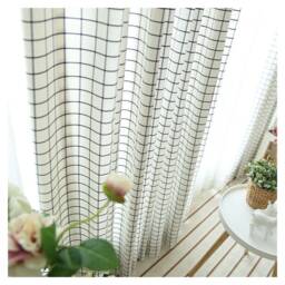 Window Curtain Panel/Window Treatment/Topper/Kitchen/Bathroom Shower Panel, Kids Nursery Children Playroom-White Check Plaid, Freegift - thumbnail 2