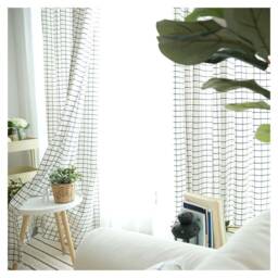 Window Curtain Panel/Window Treatment/Topper/Kitchen/Bathroom Shower Panel, Kids Nursery Children Playroom-White Check Plaid, Freegift - thumbnail 1