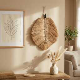 Handmade Raffia Leaf Wall Art 35cm Bohemian Seagrass Natural Home Decor - thumbnail 1