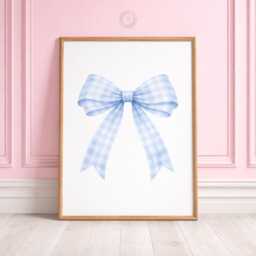 Blue Bow Nursery Prints - Set Of 3 Girls Wall Art, Custom Name Decor - thumbnail 3