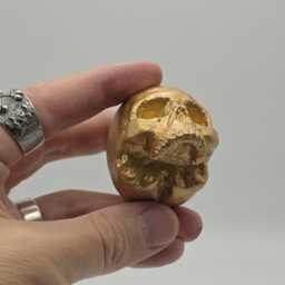Gold Effect Solid Tiny Human Half Skull Ornament. Small Replica Plaster Of Paris Skull - thumbnail 2