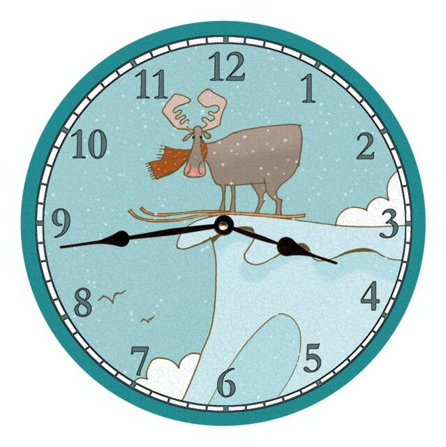 Ski Clock - Folk Art Moose Wall Clock - image 1