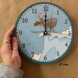 Ski Clock - Folk Art Moose Wall Clock - thumbnail 2
