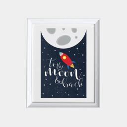 Space Nursery Art Print Moon & Rocket, Boys Room Decor - thumbnail 2