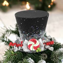 Peppermint Candy Christmas Tree Topper Silver & Red Top Hat - thumbnail 2