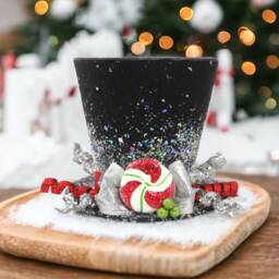 Peppermint Candy Christmas Tree Topper Silver & Red Top Hat