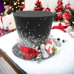 Peppermint Candy Christmas Tree Topper Silver & Red Top Hat - thumbnail 3