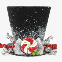Peppermint Candy Christmas Tree Topper Silver & Red Top Hat - thumbnail 4