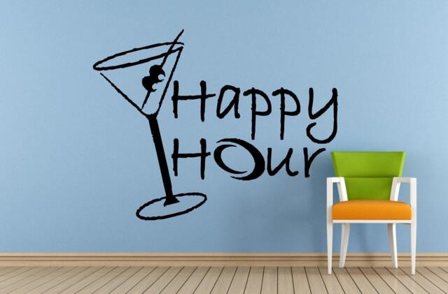 Happy Hour Cocktails Drinks Specials Stamp Sign Logo Store Shop Salon Window Wall Decal Vinyl Sticker Mural Room Decor L1720 - image 1