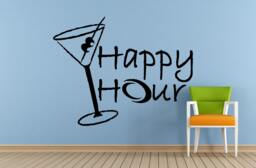 Happy Hour Cocktails Drinks Specials Stamp Sign Logo Store Shop Salon Window Wall Decal Vinyl Sticker Mural Room Decor L1720 - thumbnail 1