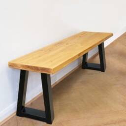 Rustic Bench With Chunky Trapezium Legs - Industrial Reclaimed Timber Style - thumbnail 2