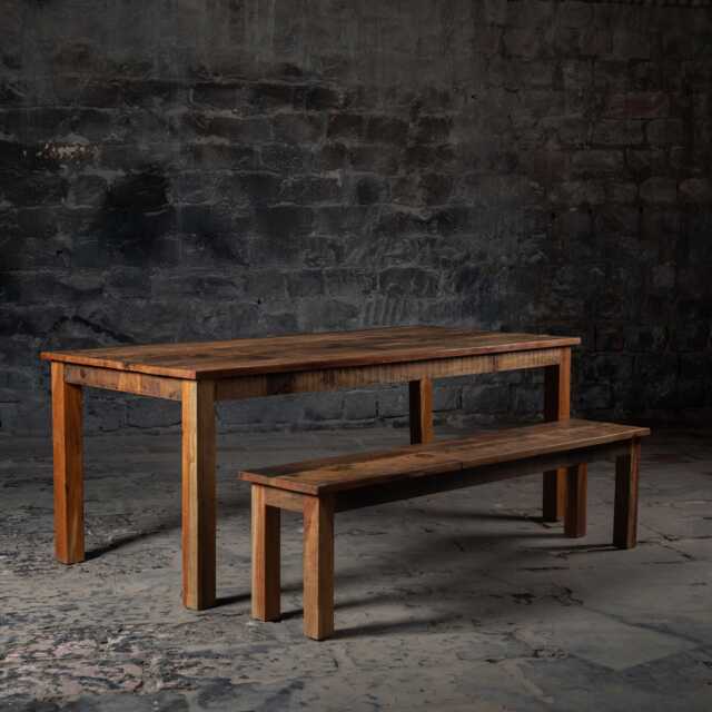 Reclaimed Wood Dining Table Set Rustic Farmhouse With Benches - image 1