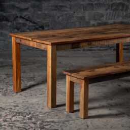 Reclaimed Wood Dining Table Set Rustic Farmhouse With Benches - thumbnail 2