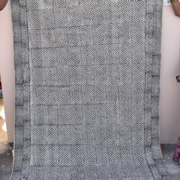 Large Block Printed Cotton Dhurrie Rug, Bohemian Decor - 9x12 Ft - thumbnail 2
