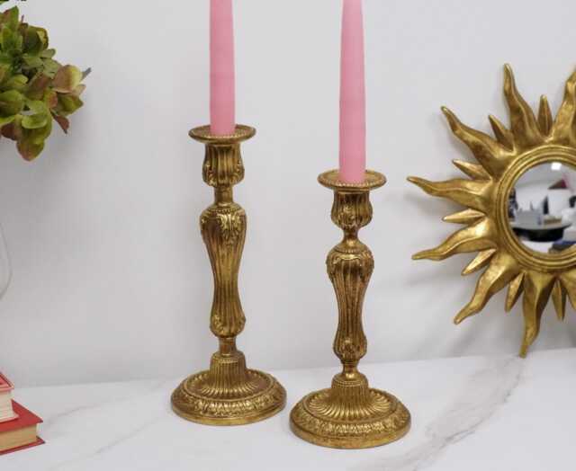 Hand Gilded Golden Empire Dinner Candle Holders - image 1