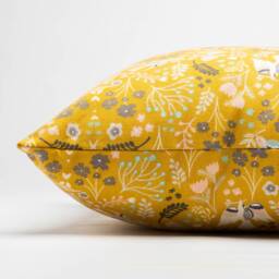 Scandi Woodland Xl Rectangular Cushion. Ochre Yellow Nature-Inspired Pattern With Swallows & Trailing Olive Branches. 100% Cotton. 23X15 - thumbnail 2