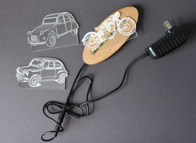 Car & Motorcycle Led Lamp, Fiat 500, 2Cv, Bmw, White Light, Office Decoration, Recharge, Cinquociento, Minimalist - image 1