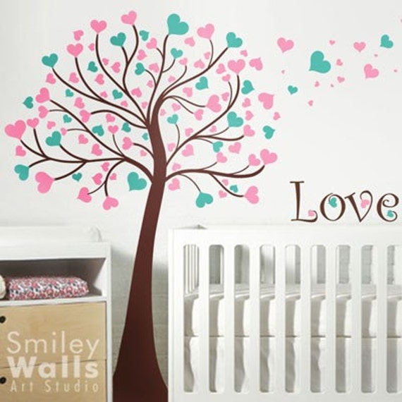 Hearts Wall Decal, Tree Love Nursery With Baby Room Decor, Sticker - image 1