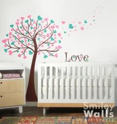 Hearts Wall Decal, Tree Love Nursery With Baby Room Decor, Sticker - thumbnail 2