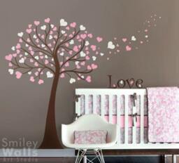Hearts Wall Decal, Tree Love Nursery With Baby Room Decor, Sticker - thumbnail 3