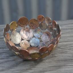 World Coin Bowl, Silver Soldered Metal Sculpture, 12cm - thumbnail 2