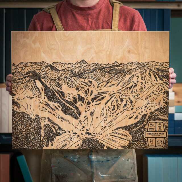 stevens Pass Washington Ski Trail Map - Engraved Wood Wall Art, Winter Cabin Decor, Snowboard Mountain Poster, Personal Family Gift - image 1