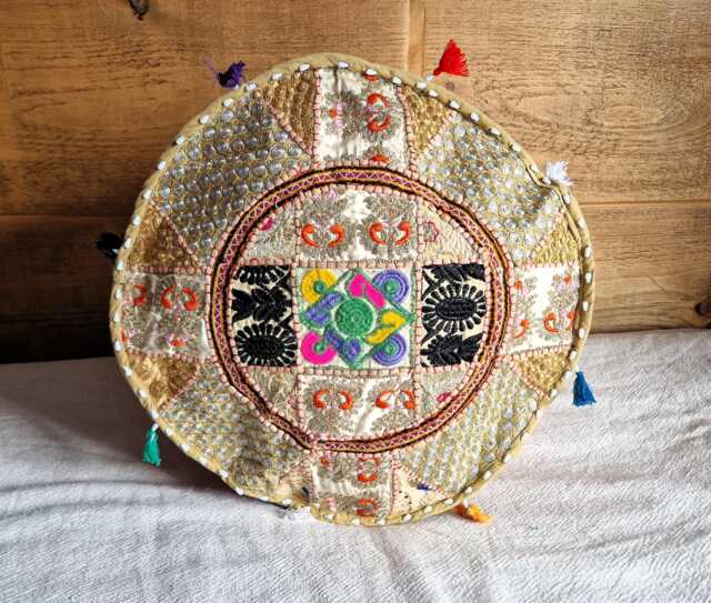 Indian Pouf Cover. Patchwork Ottoman. Handmade Home Deco - image 1