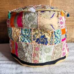 Indian Pouf Cover. Patchwork Ottoman. Handmade Home Deco - thumbnail 3