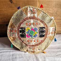 Indian Pouf Cover. Patchwork Ottoman. Handmade Home Deco - thumbnail 2