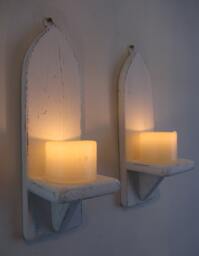 Pair Of Church/Gothic Arch Style Distressed Chalk White Wall Sconce Led Candle Holders Various Sizes Available - thumbnail 1