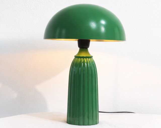 Table Lamp - Emerald Green Mushroom With Fluted Pedestal Base - Accent Lighting For Bedroom Living Room & Designer Spaces - image 1