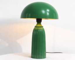 Table Lamp - Emerald Green Mushroom With Fluted Pedestal Base - Accent Lighting For Bedroom Living Room & Designer Spaces - thumbnail 1