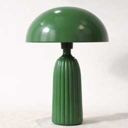 Table Lamp - Emerald Green Mushroom With Fluted Pedestal Base - Accent Lighting For Bedroom Living Room & Designer Spaces - thumbnail 2