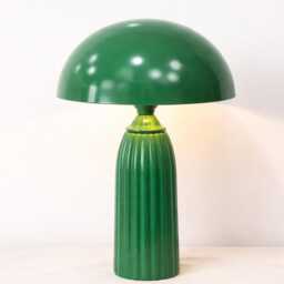 Table Lamp - Emerald Green Mushroom With Fluted Pedestal Base - Accent Lighting For Bedroom Living Room & Designer Spaces - thumbnail 3