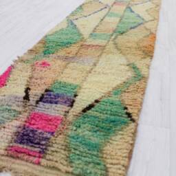 Beige Vintage Runner Boujaad - Runner Rug Moroccan Turquoise 2x10 Hallway Genuine Lamb Wool - thumbnail 3