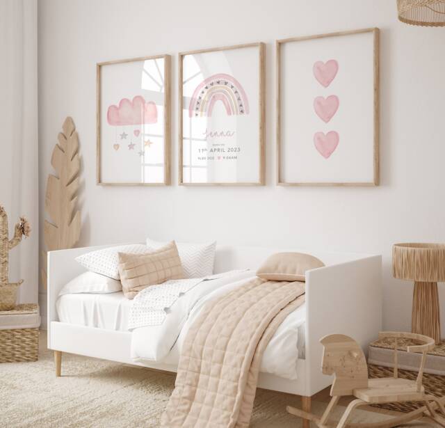 Pink Rainbow Nursery Print Set Girls Room Decor - image 1