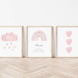 Pink Rainbow Nursery Print Set Girls Room Decor - thumbnail 2