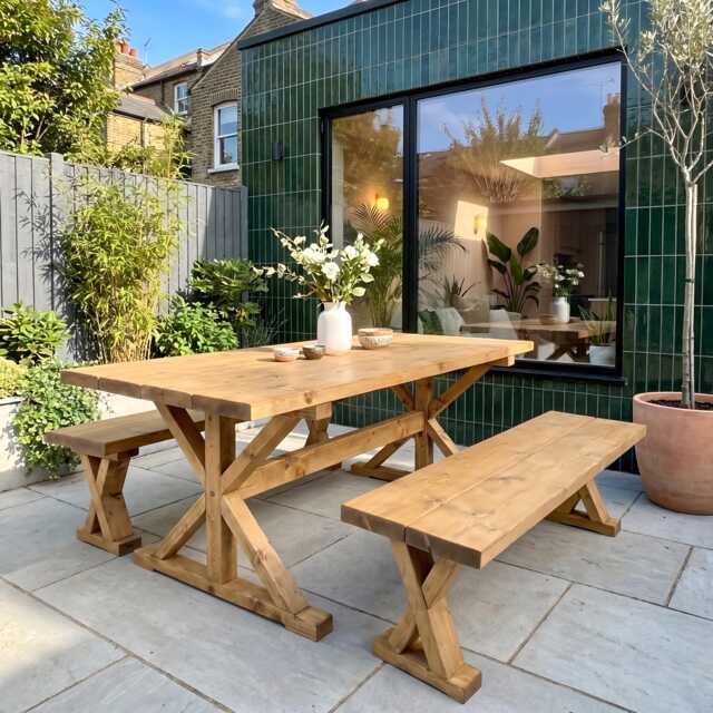Handmade Rustic Wood Dining Table With Benches Farmhouse Style - image 1