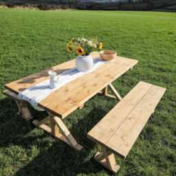 Handmade Rustic Wood Dining Table With Benches Farmhouse Style - thumbnail 4