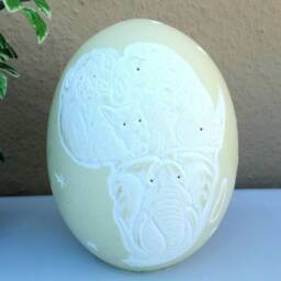Carved Ostrich Egg Lampshade, African Big Five Design - thumbnail 3