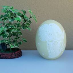 Carved Ostrich Egg Lampshade, African Big Five Design - thumbnail 2