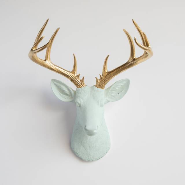 Faux Taxidermy Large Deer Head Wall Mount - Decor Mint & Gold Nd0408 - image 1