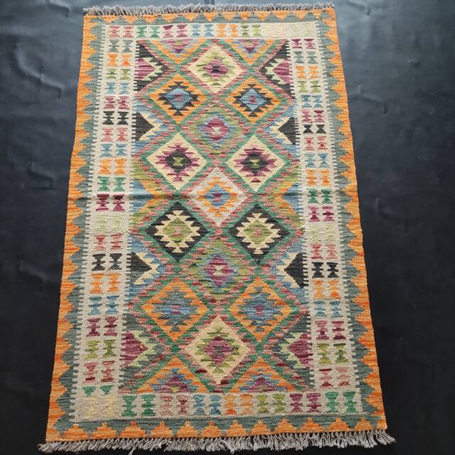 Kilim Rug Classic, Handmade Artisan Afghan Turkish Aztec Geometric Wool 161x103 cm - image 1