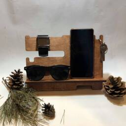 Gray Birch Plywood Desk Organizer Phone Stand, Key Holder - thumbnail 3