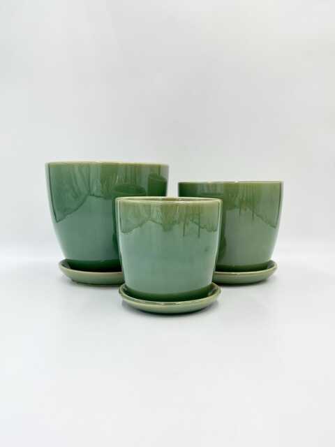 Sea Green Plant Pot With Attached Saucer, Indoor Outdoor Planter, Drainage Hole, - D14-D20cm - image 1